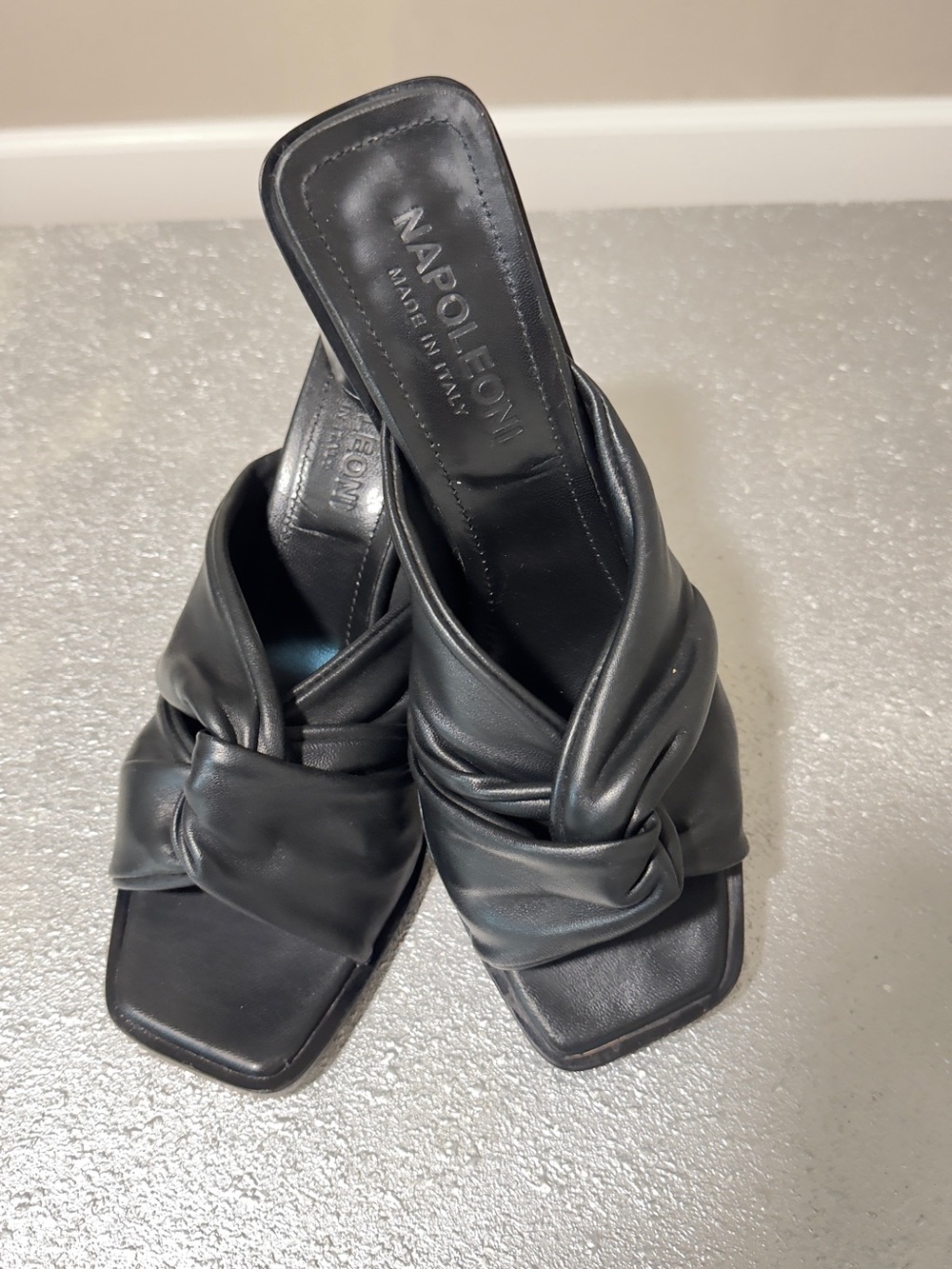 Napoleoni Black Leather Knotted Mule Sandals size 38 made in Italy